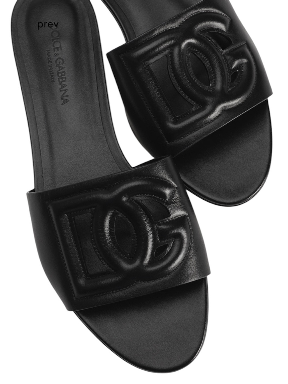 Dolce & Gabbana Bianca Black Leather DG Logo Calfskin Slides Sandals 37 NEW - Picture 4 of 9